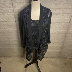 Dress Barn Womens Black Metallic Lace Sheer Tank‎ Top and Jacket Set Size 2X